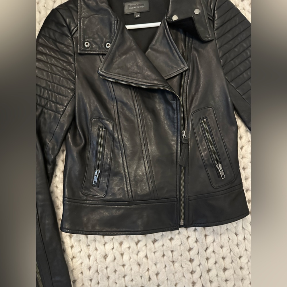 Mackage exclusively for Aritzia XS/TP Lambskin Black leather moto jacket - Picture 5 of 12